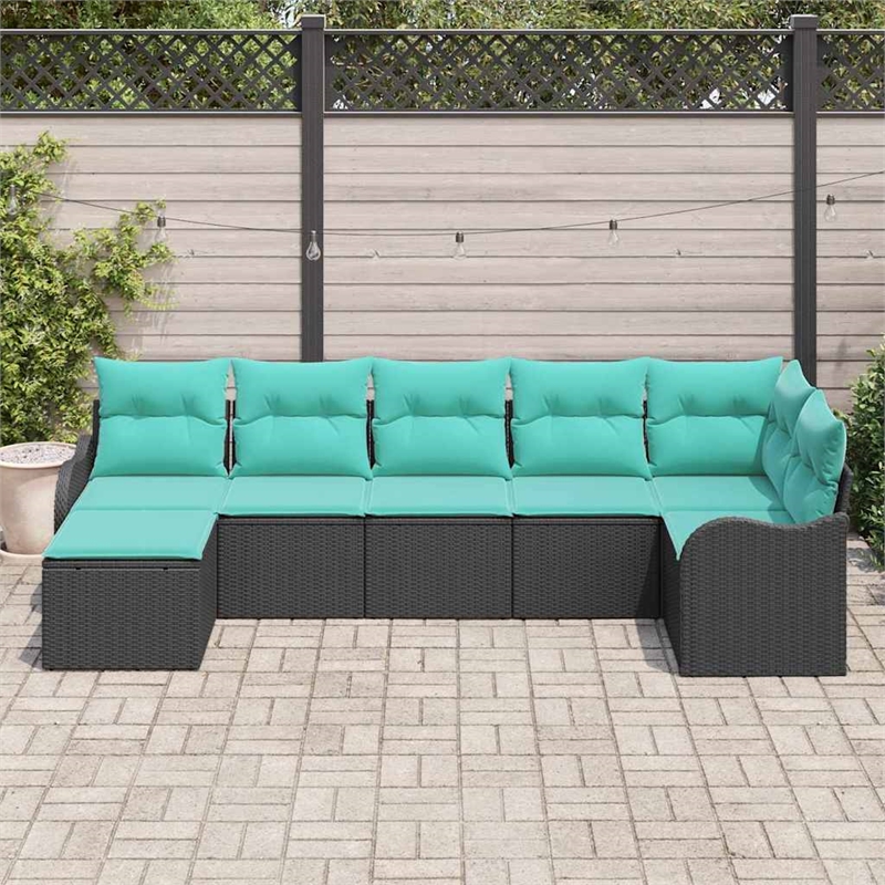 Afuera Living Contemporary Poly Rattan Sofa Set with Cushions in Black
