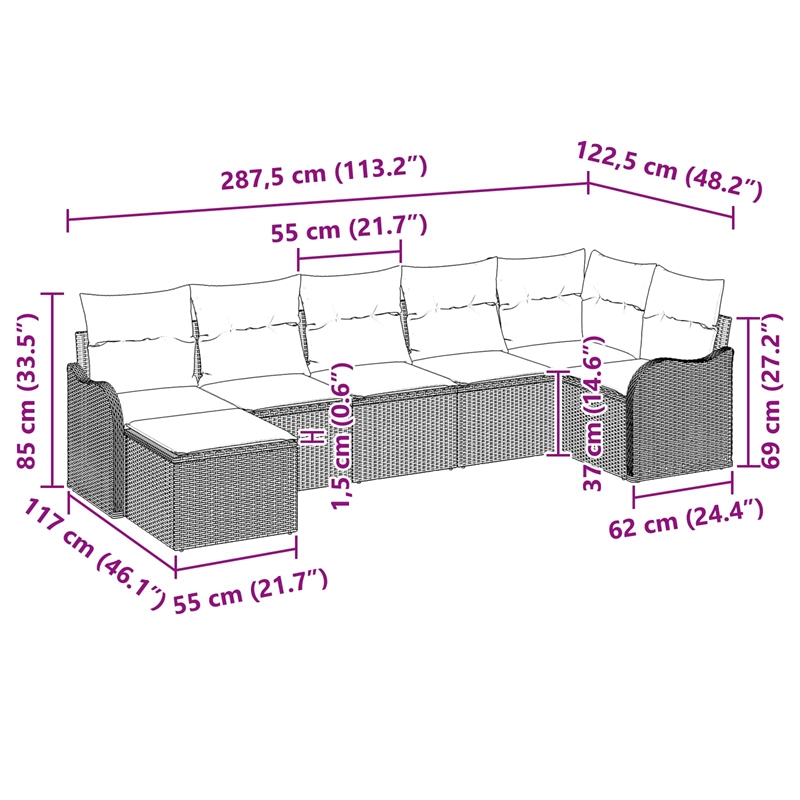 Afuera Living Contemporary Poly Rattan Sofa Set with Cushions in Black