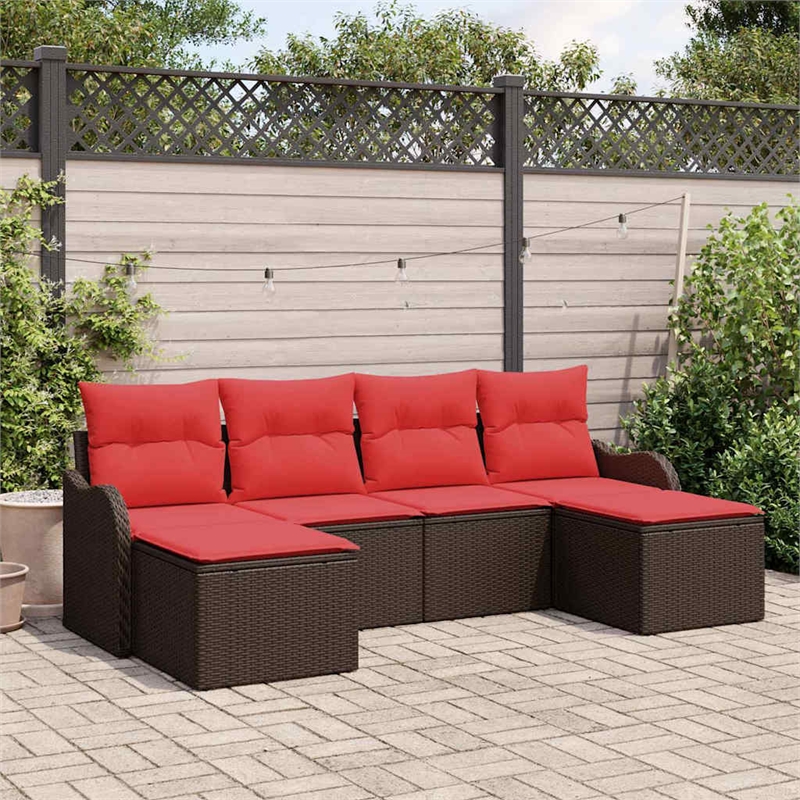 Afuera Living Contemporary Poly Rattan Sofa Set with Cushions in Brown