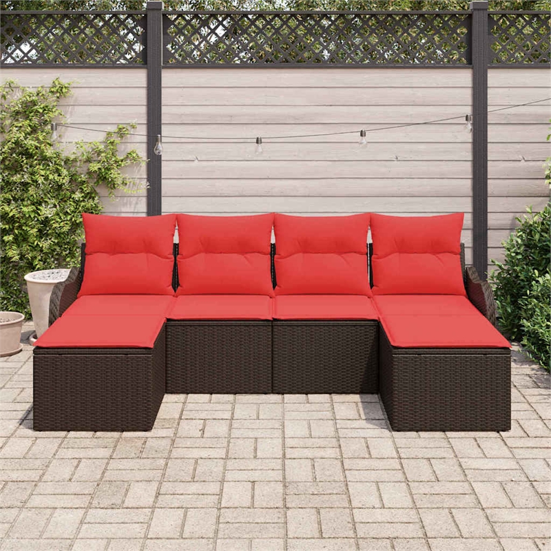 Afuera Living Contemporary Poly Rattan Sofa Set with Cushions in Brown