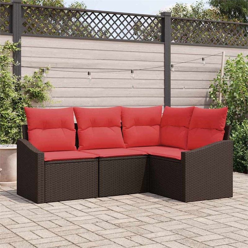 Afuera Living Contemporary Poly Rattan Sofa Set with Cushions in Brown
