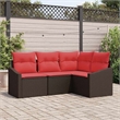 Afuera Living Contemporary Poly Rattan Sofa Set with Cushions in Brown