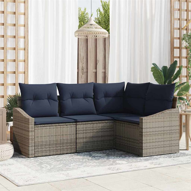 Afuera Living Contemporary Poly Rattan Sofa Set with Cushions in Gray