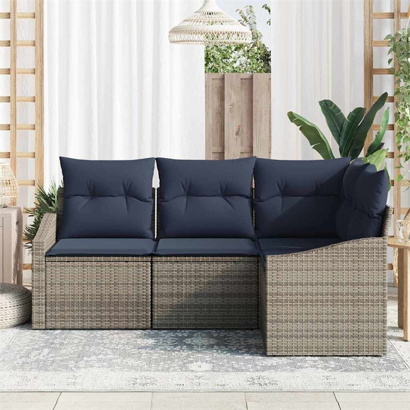 Afuera Living Contemporary Poly Rattan Sofa Set with Cushions in Gray