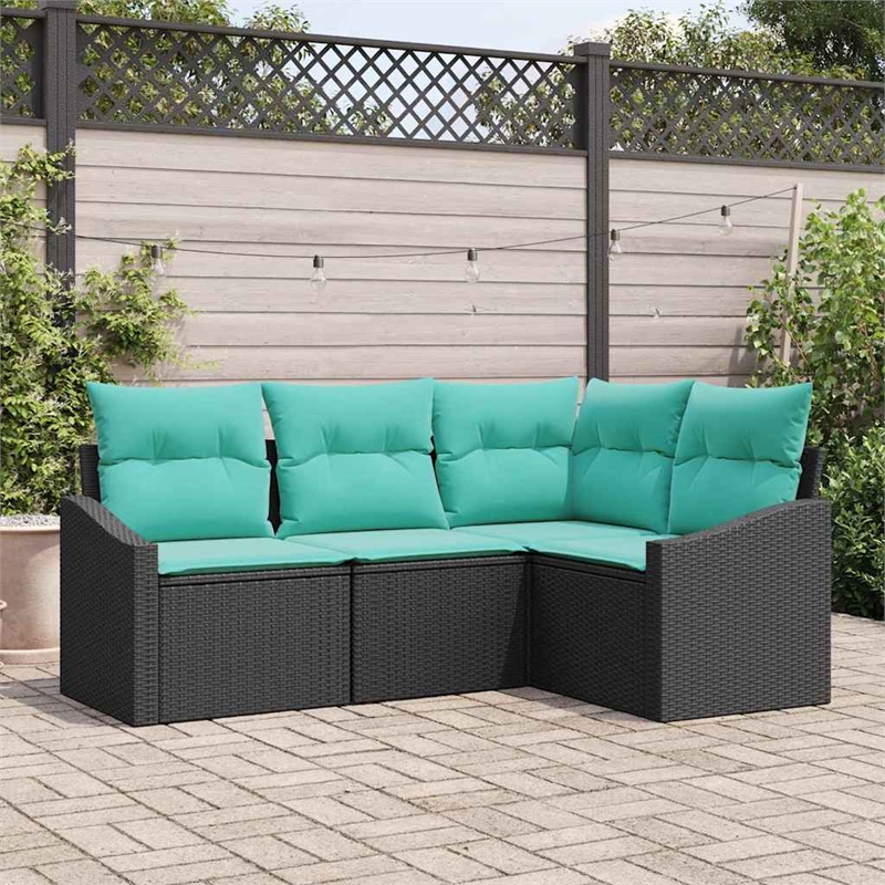 Afuera Living Contemporary Poly Rattan Sofa Set with Cushions in Black