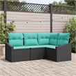 Afuera Living Contemporary Poly Rattan Sofa Set with Cushions in Black