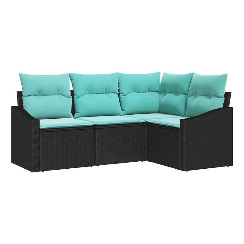 Afuera Living Contemporary Poly Rattan Sofa Set with Cushions in Black
