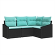 Afuera Living Contemporary Poly Rattan Sofa Set with Cushions in Black