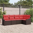 Afuera Living Contemporary Poly Rattan Sofa Set with Cushions in Brown