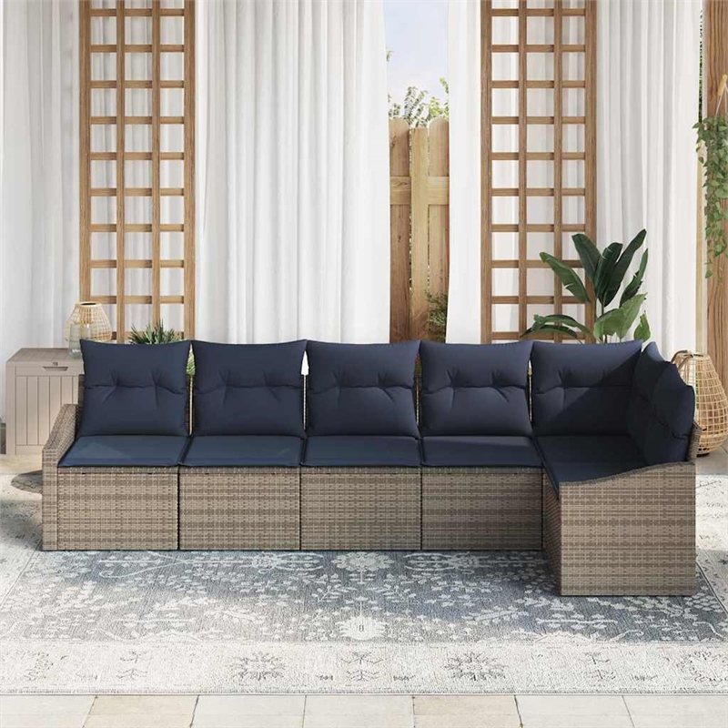 Afuera Living Contemporary Poly Rattan Sofa Set with Cushions in Gray