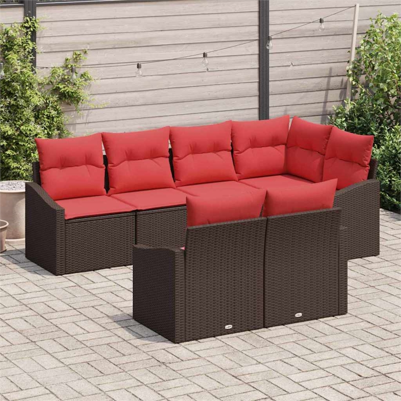 Afuera Living Contemporary Poly Rattan Sofa Set with Cushions in Brown