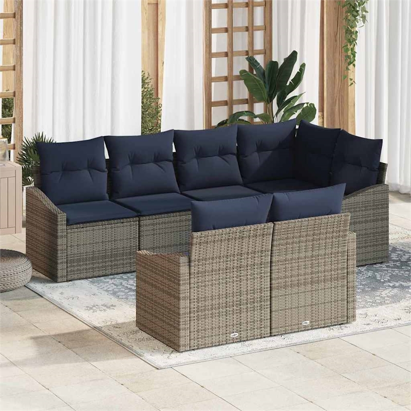 Afuera Living Contemporary Poly Rattan Sofa Set with Cushions in Gray