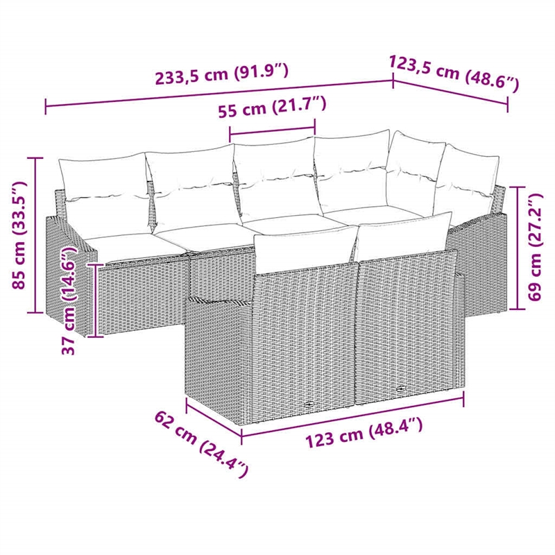 Afuera Living Contemporary Poly Rattan Sofa Set with Cushions in Gray