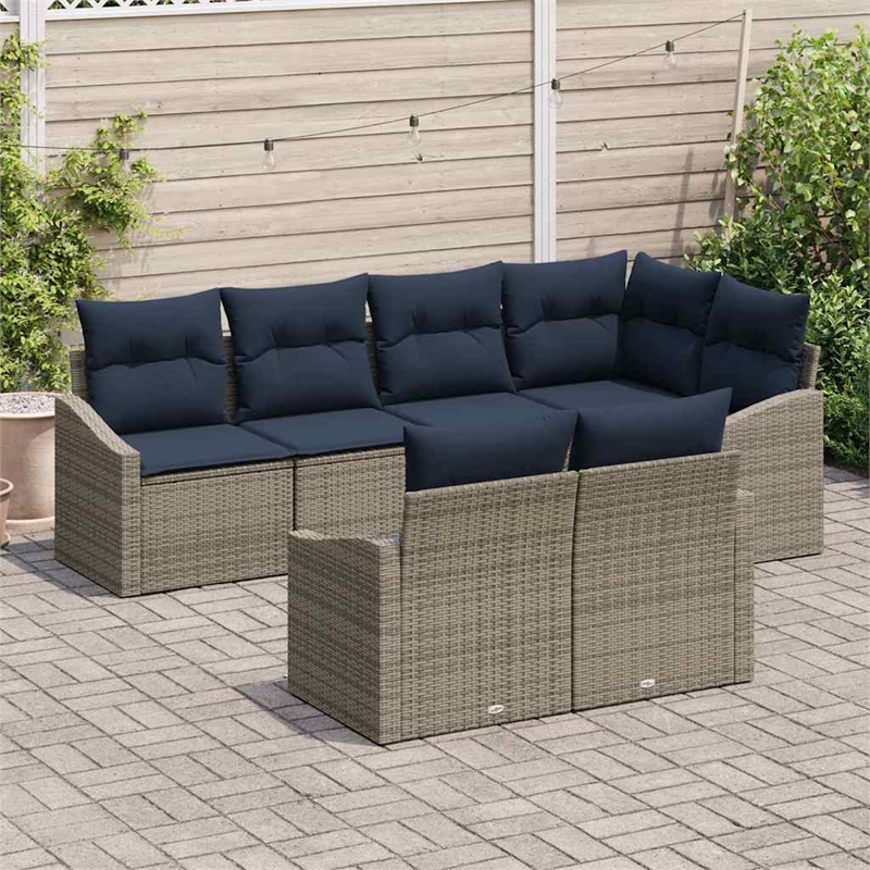 Afuera Living Contemporary Poly Rattan Sofa Set with Cushions in Gray