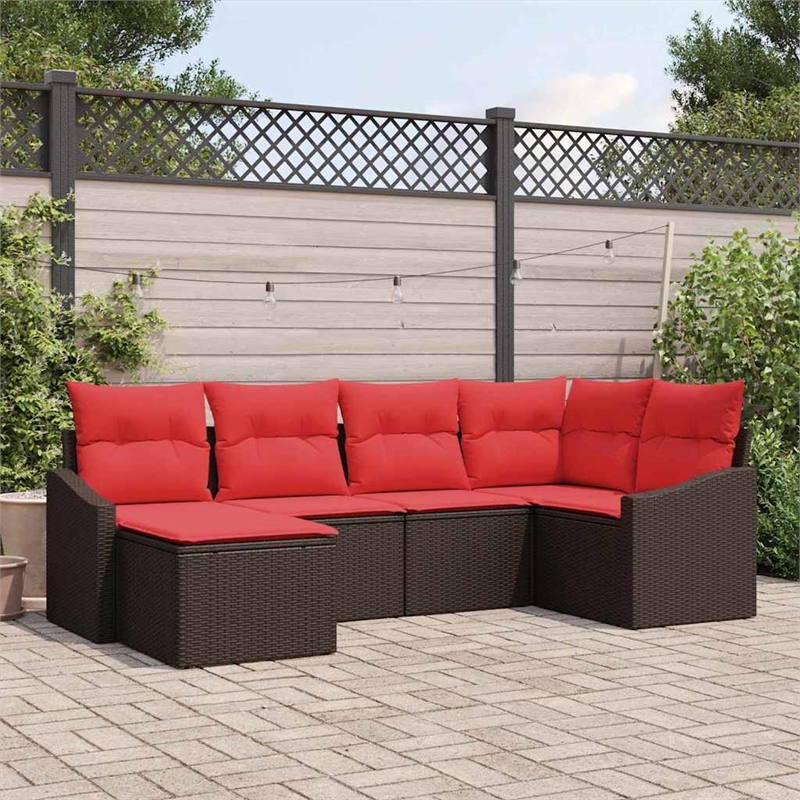 Afuera Living Contemporary Poly Rattan Sofa Set with Cushions in Brown