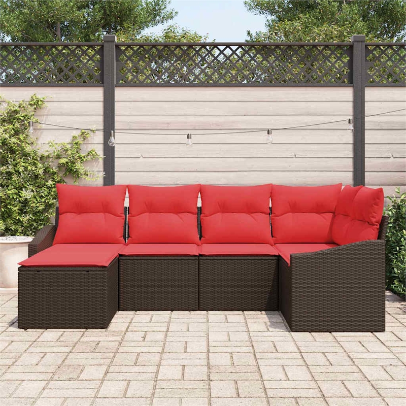Afuera Living Contemporary Poly Rattan Sofa Set with Cushions in Brown