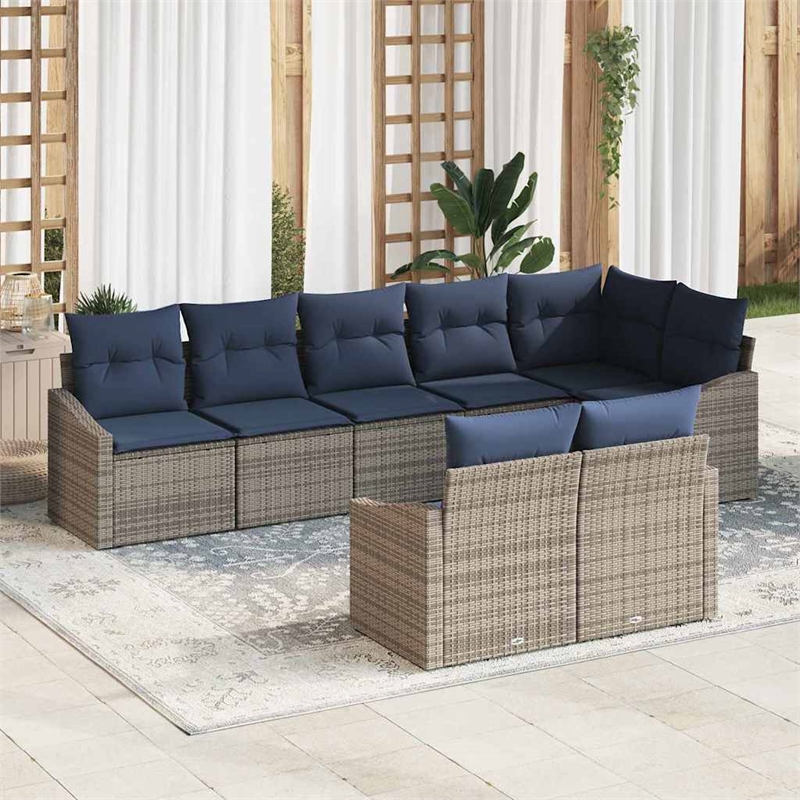 Afuera Living Contemporary Poly Rattan Sofa Set with Cushions in Gray