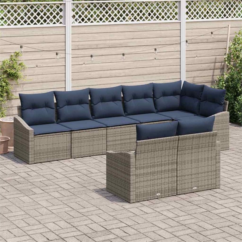 Afuera Living Contemporary Poly Rattan Sofa Set with Cushions in Gray