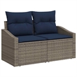 Afuera Living Contemporary Poly Rattan Sofa Set with Cushions in Gray