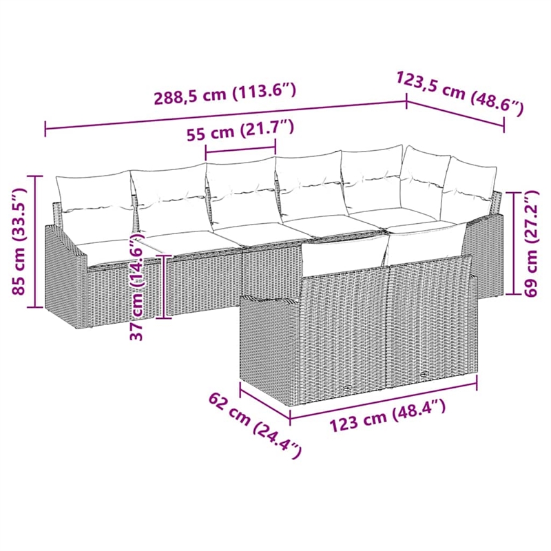 Afuera Living Contemporary Poly Rattan Sofa Set with Cushions in Black