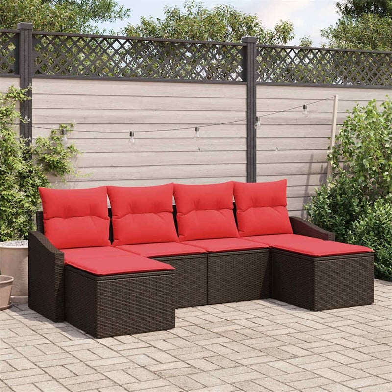 Afuera Living Contemporary Poly Rattan Sofa Set with Cushions in Brown
