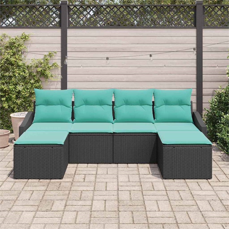 Afuera Living Contemporary Durable Poly Rattan Sofa Set in Black