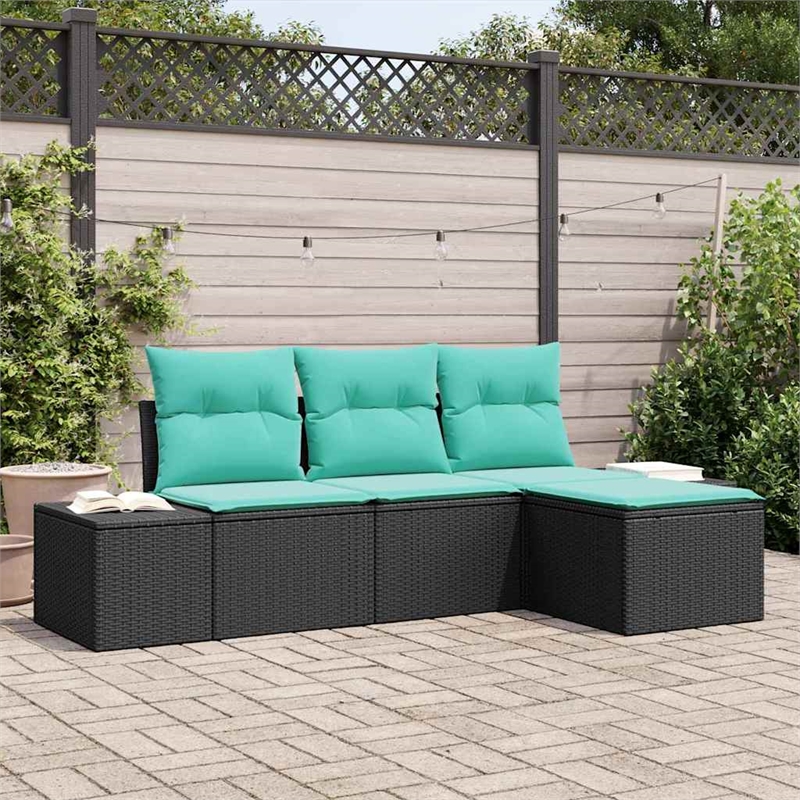 Afuera Living Contemporary Durable Poly Rattan Sofa Set in Black