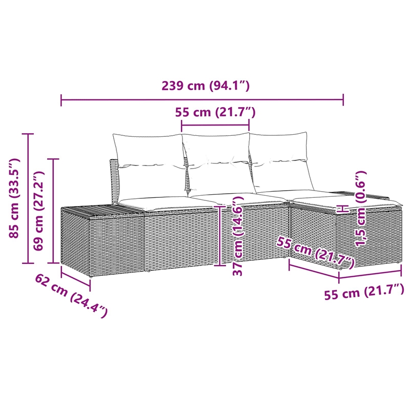 Afuera Living Contemporary Durable Poly Rattan Sofa Set in Black