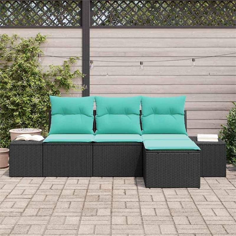 Afuera Living Contemporary Durable Poly Rattan Sofa Set in Black