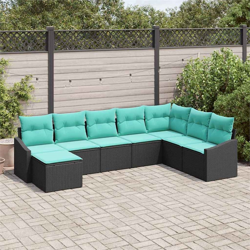 Afuera Living Contemporary Poly Rattan Sofa Set with Cushions in Black