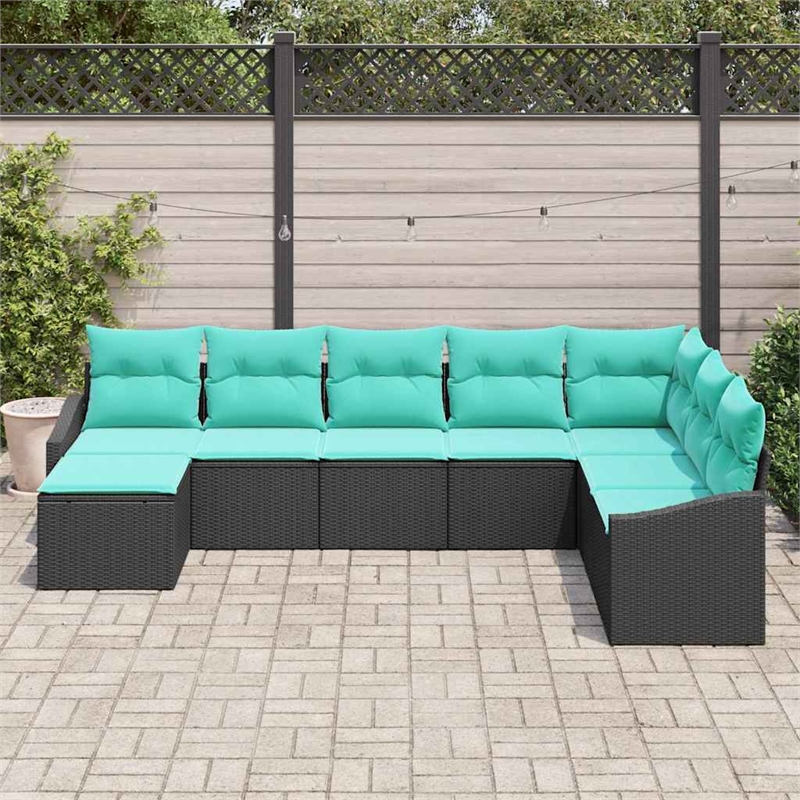 Afuera Living Contemporary Poly Rattan Sofa Set with Cushions in Black