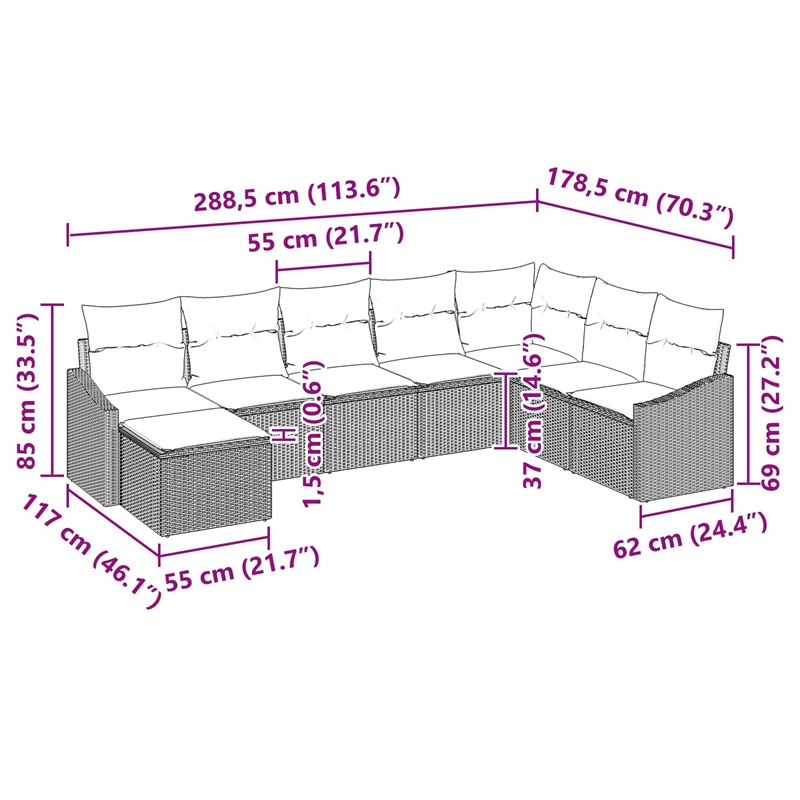Afuera Living Contemporary Poly Rattan Sofa Set with Cushions in Black