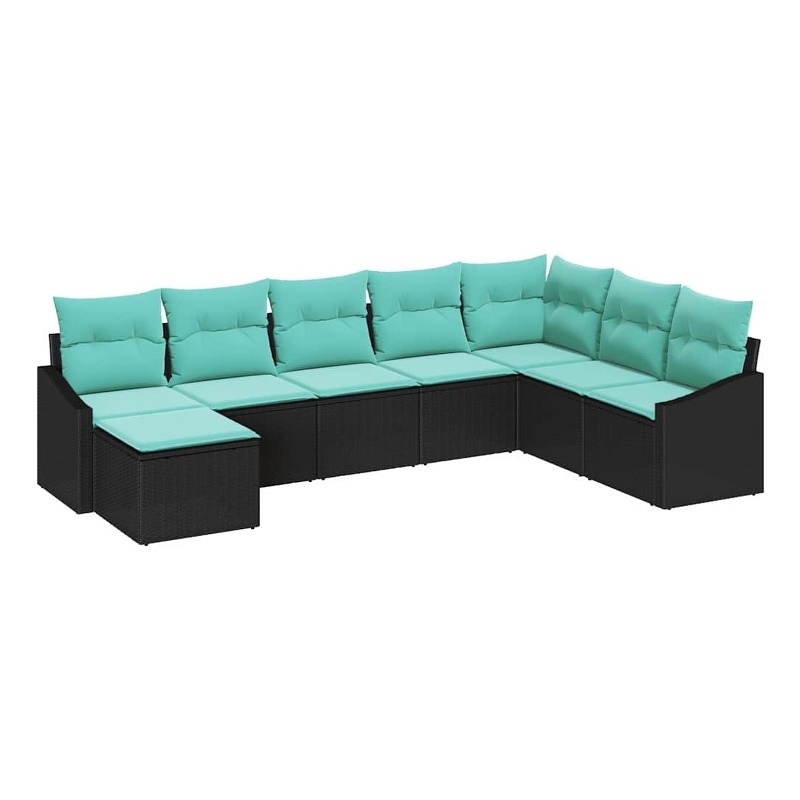 Afuera Living Contemporary Poly Rattan Sofa Set with Cushions in Black