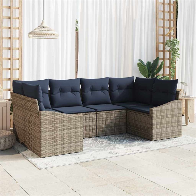 Afuera Living Contemporary Poly Rattan Sofa Set with Cushions in Gray