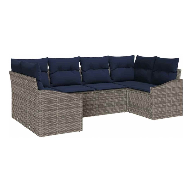 Afuera Living Contemporary Poly Rattan Sofa Set with Cushions in Gray