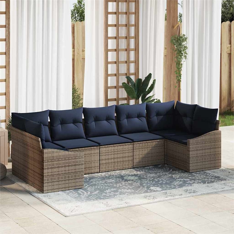 Afuera Living Contemporary Poly Rattan Sofa Set with Cushions in Gray