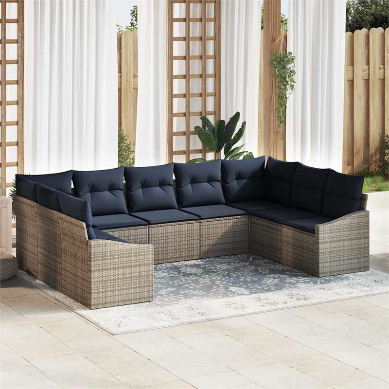 Afuera Living Contemporary Poly Rattan Sofa Set with Cushions in Gray