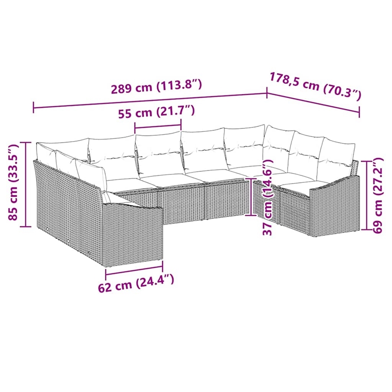 Afuera Living Contemporary Poly Rattan Sofa Set with Cushions in Gray
