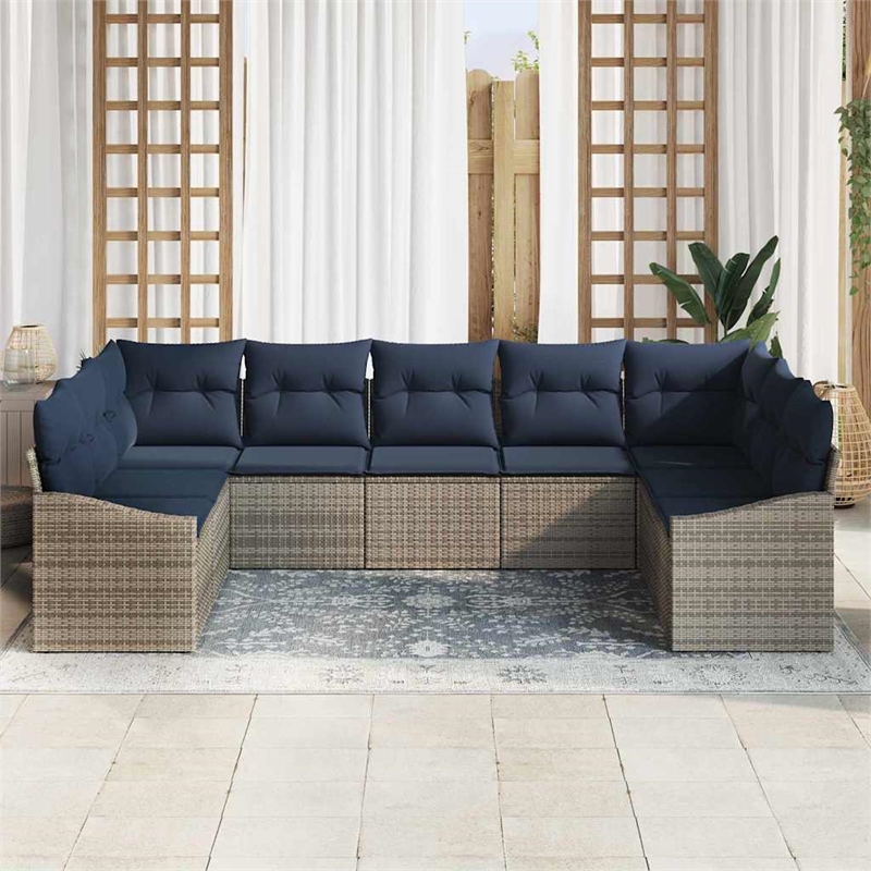 Afuera Living Contemporary Poly Rattan Sofa Set with Cushions in Gray