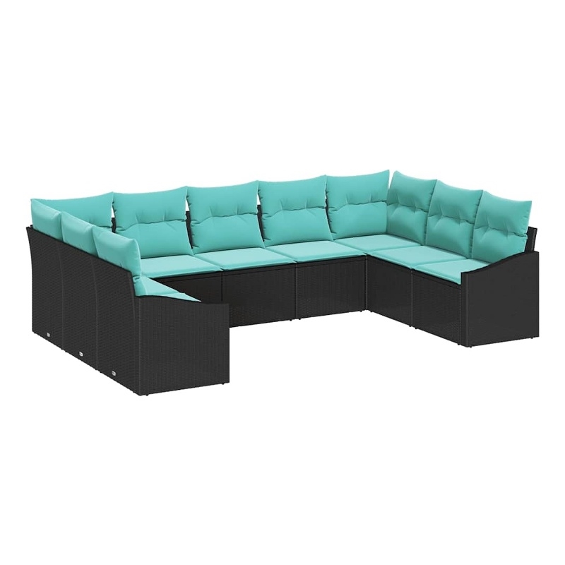 Afuera Living Contemporary Poly Rattan Sofa Set with Cushions in Black