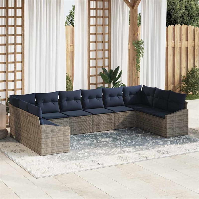 Afuera Living Contemporary Poly Rattan Sofa Set with Cushions in Gray