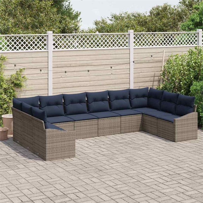 Afuera Living Contemporary Poly Rattan Sofa Set with Cushions in Gray