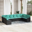 Afuera Living Contemporary Poly Rattan Sofa Set with Cushions in Black