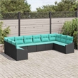 Afuera Living Contemporary Poly Rattan Sofa Set with Cushions in Black