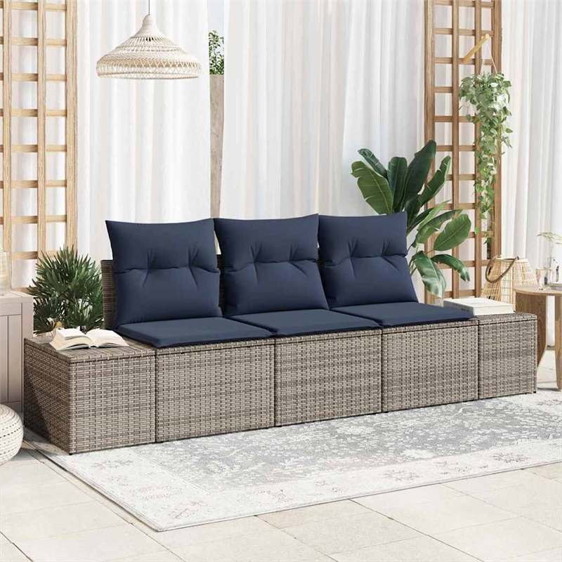 Afuera Living Contemporary Poly Rattan Sofa Set with Cushions in Gray
