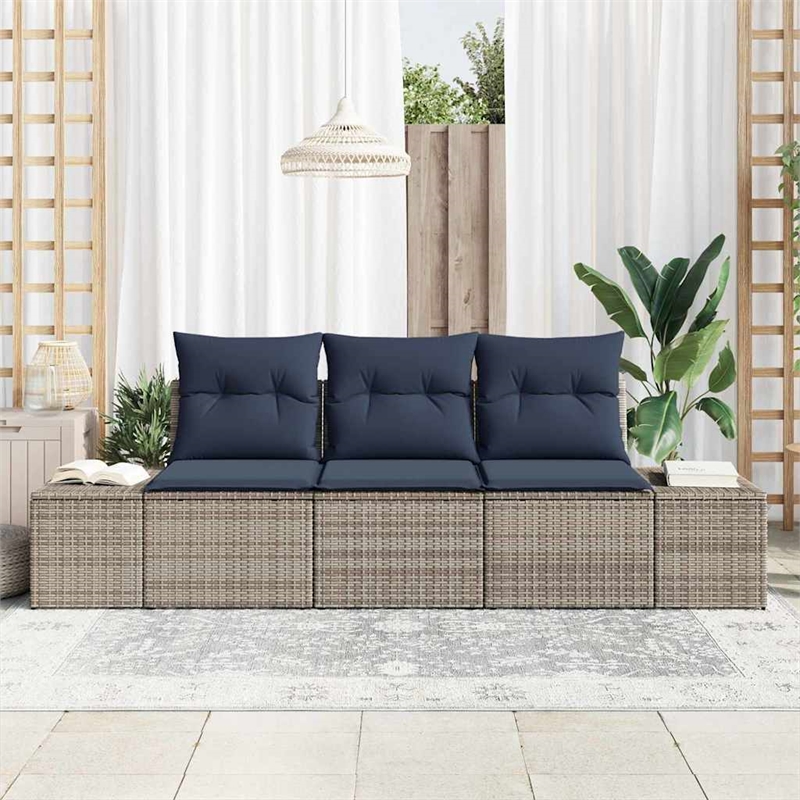 Afuera Living Contemporary Poly Rattan Sofa Set with Cushions in Gray