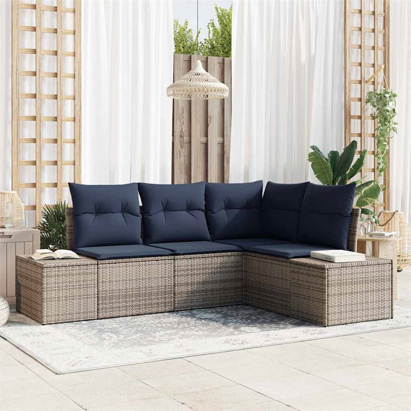 Afuera Living Contemporary Poly Rattan Sofa Set with Cushions in Gray