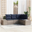Afuera Living Contemporary Poly Rattan Sofa Set with Cushions in Gray