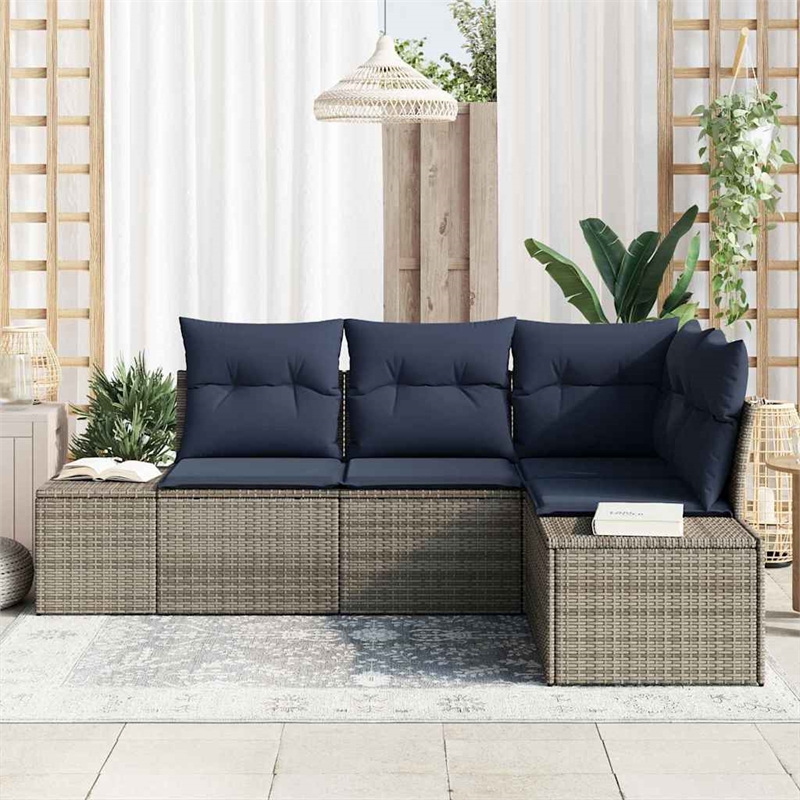 Afuera Living Contemporary Poly Rattan Sofa Set with Cushions in Gray