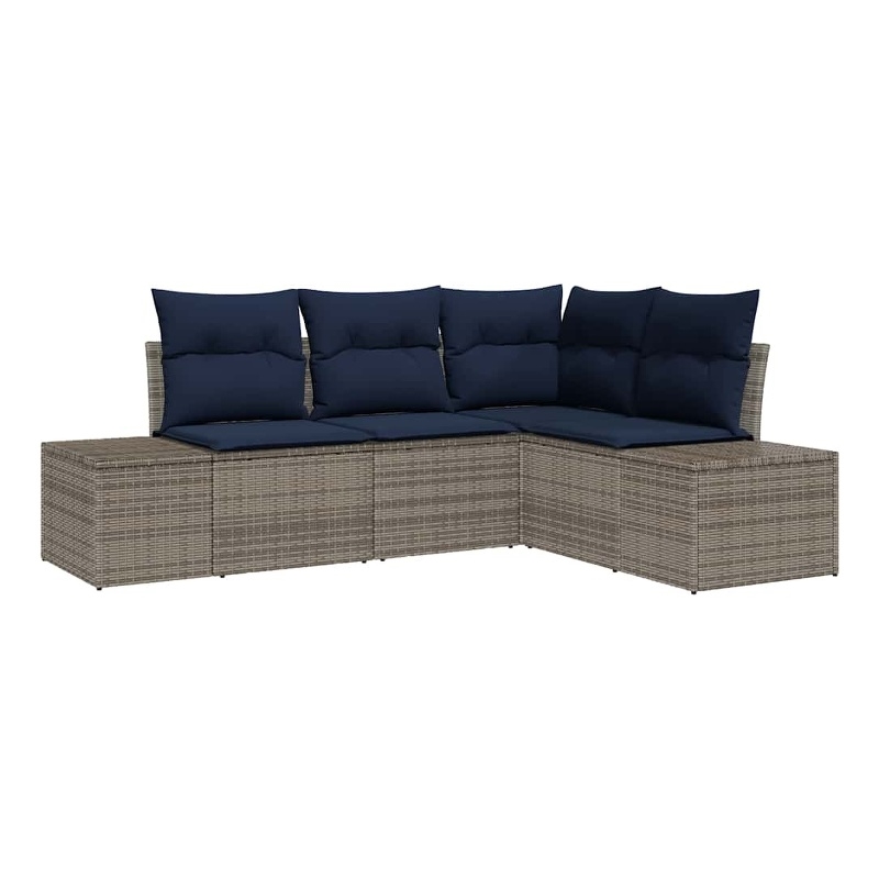 Afuera Living Contemporary Poly Rattan Sofa Set with Cushions in Gray